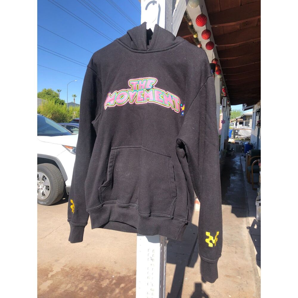 The Movement Streetwear Hoodie Black Embroidered Patch Y2K Duck Back Print Sz XL